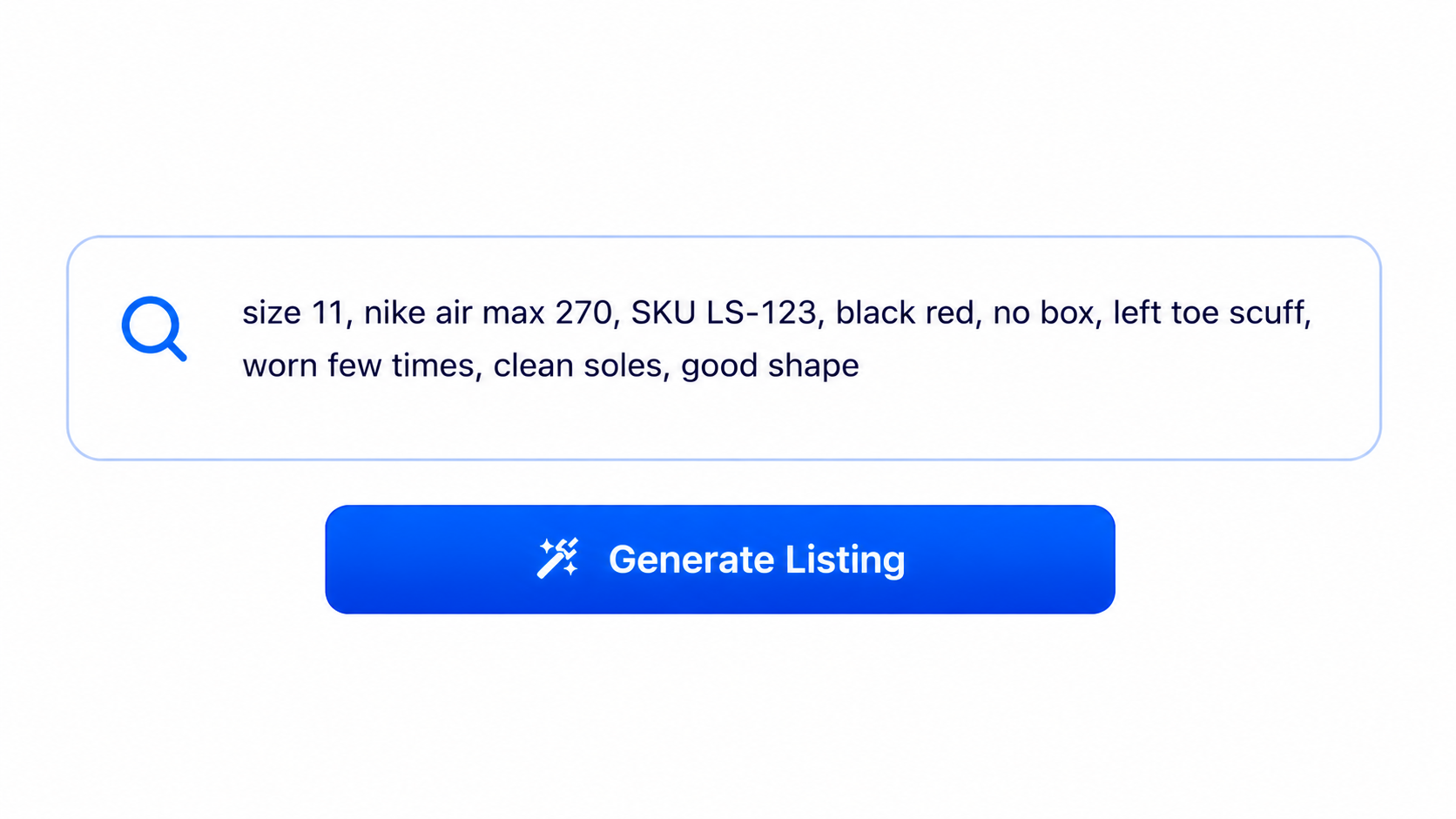 ListJet AI notes box before generating a listing