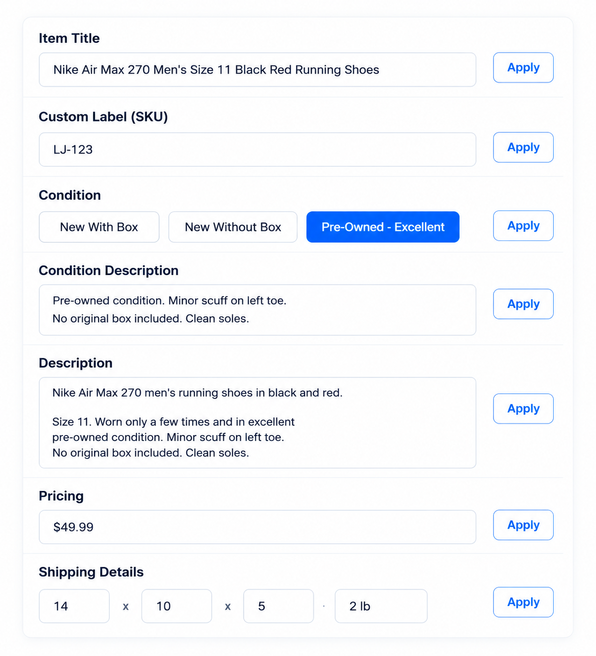 ListJet draft listing panel filled by AI