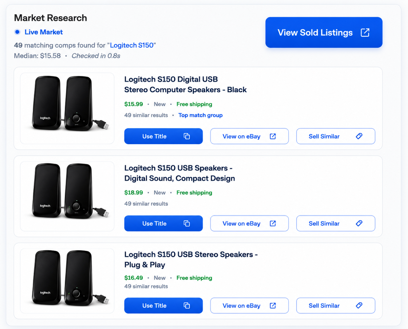 ListJet eBay active market comparable results