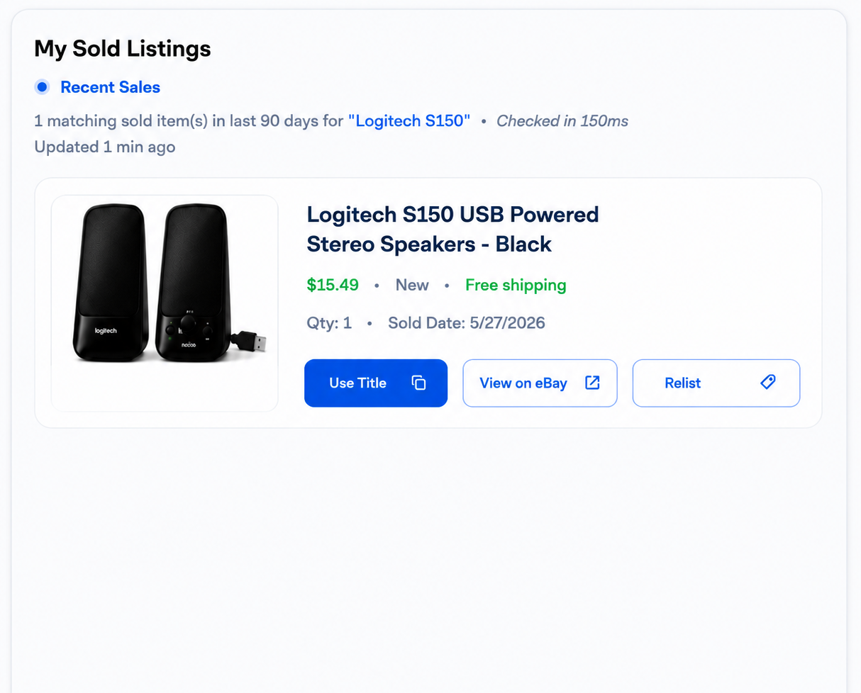 ListJet user's sold listing comparable results