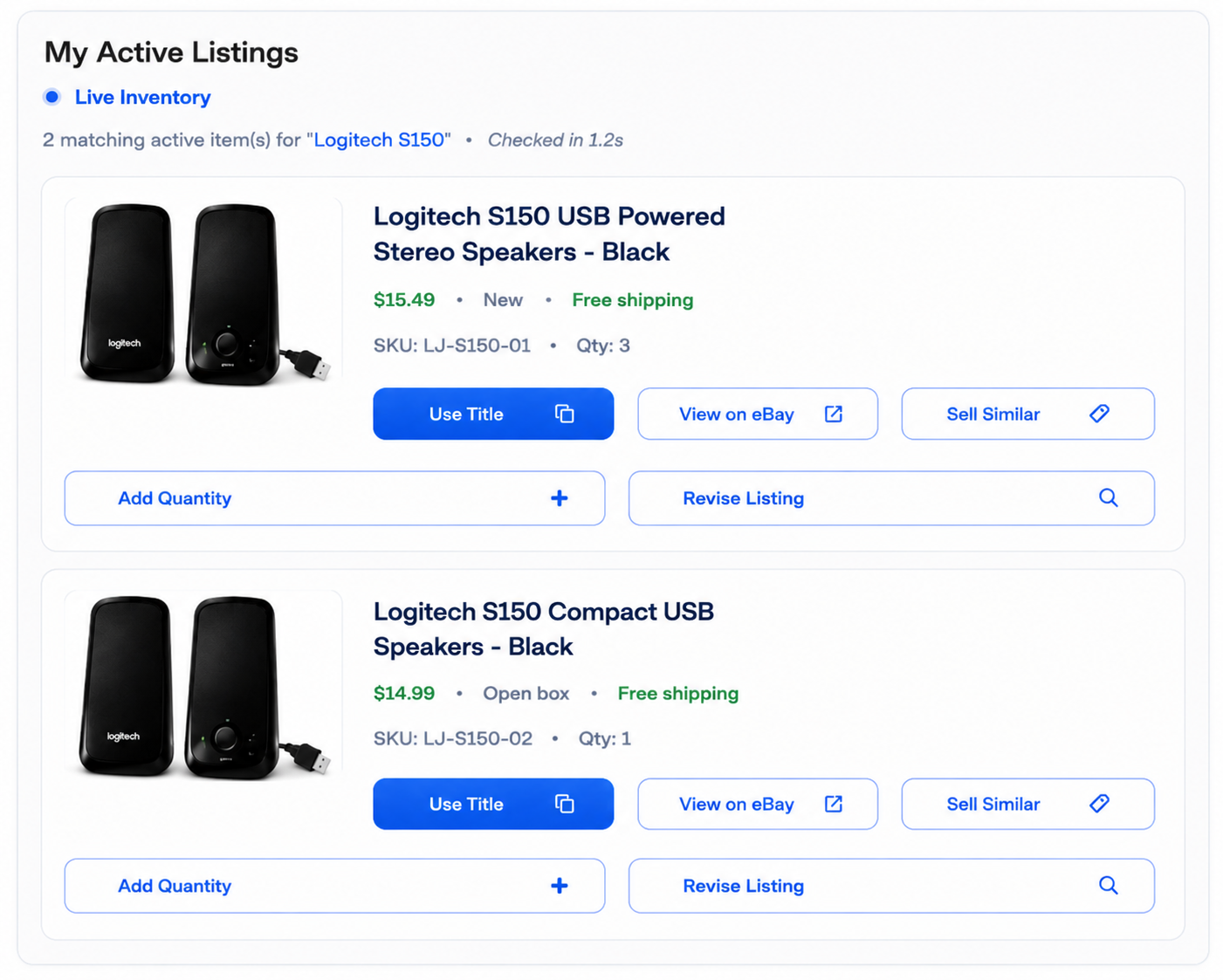 ListJet user's active listing comparable results